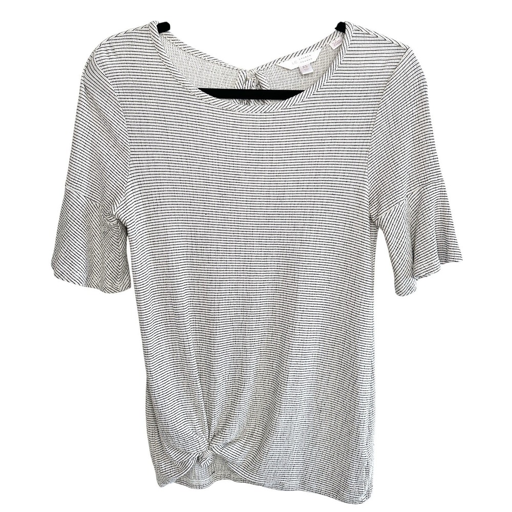 LC Lauren‎ Conrad Striped Twist-Front Ruffle Sleeve Top XS Oversized Boho Career
